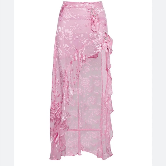 For Love And Lemons Dresses & Skirts - For Love & Lemons Pink Floral High-Low Ruffle Skirt